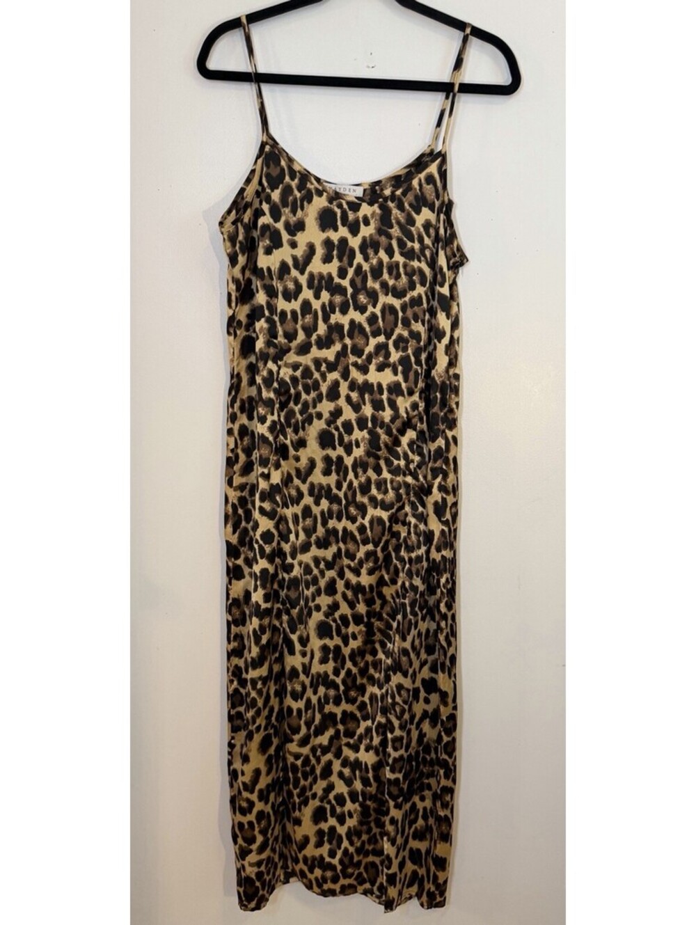 Hayden LA Leopard Print Slip Dress Maxi Satin Animal Gown Coquette Slit Large